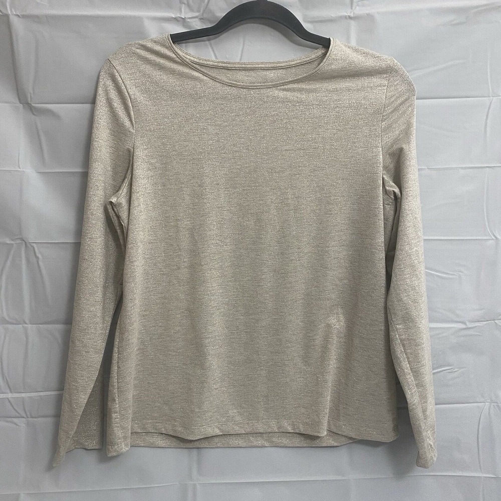 Talbots Shirt Silver Gray Sz MP Sparkle Metallic Long Sleeve Rayon Blend
